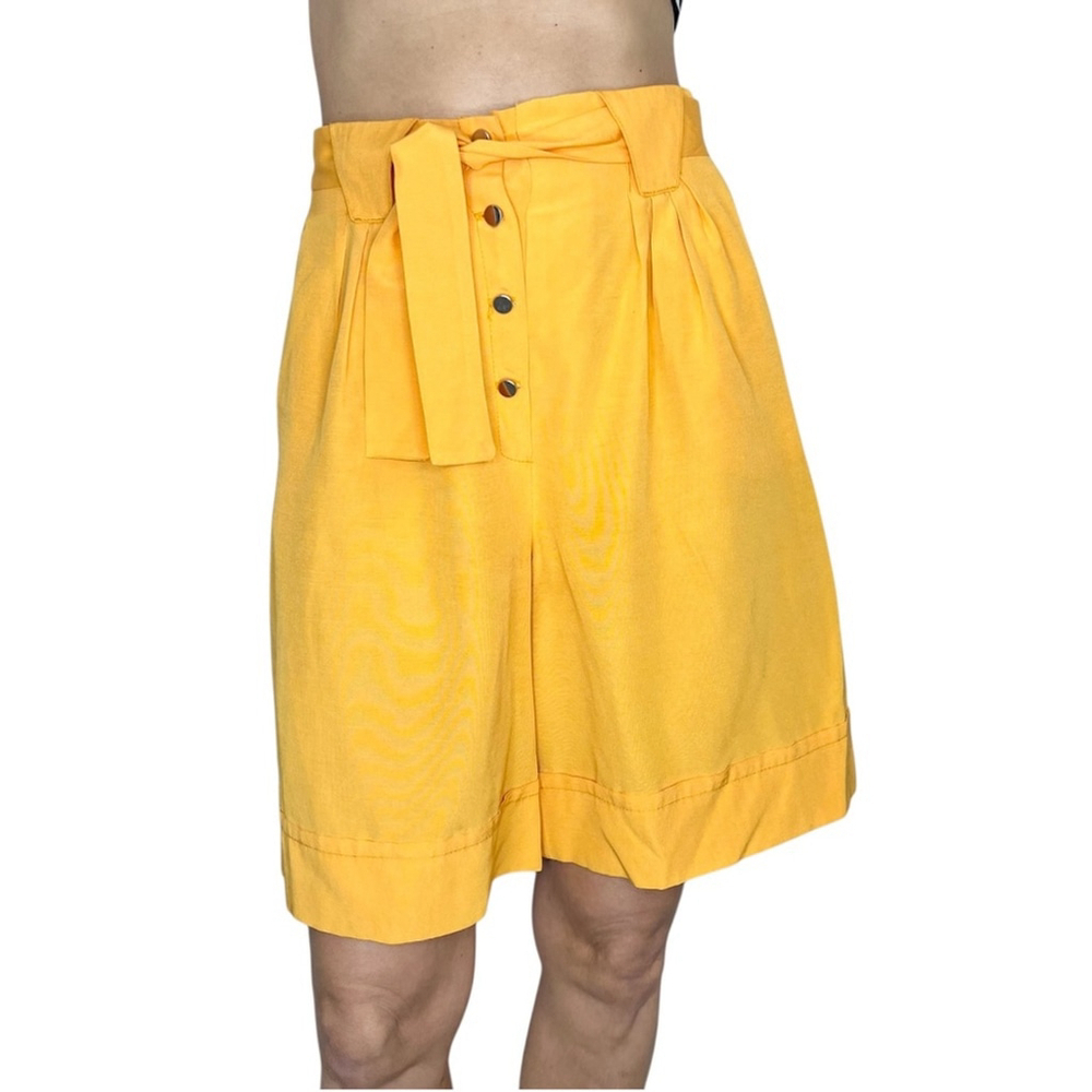 Vintage 80s union made high waist pleated orange tie waist long knee shorts 5/6